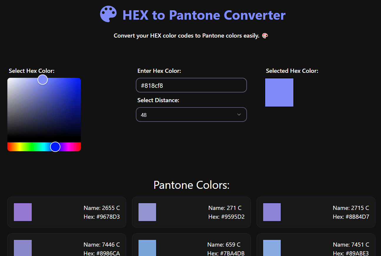 Hex to Pantone Converter