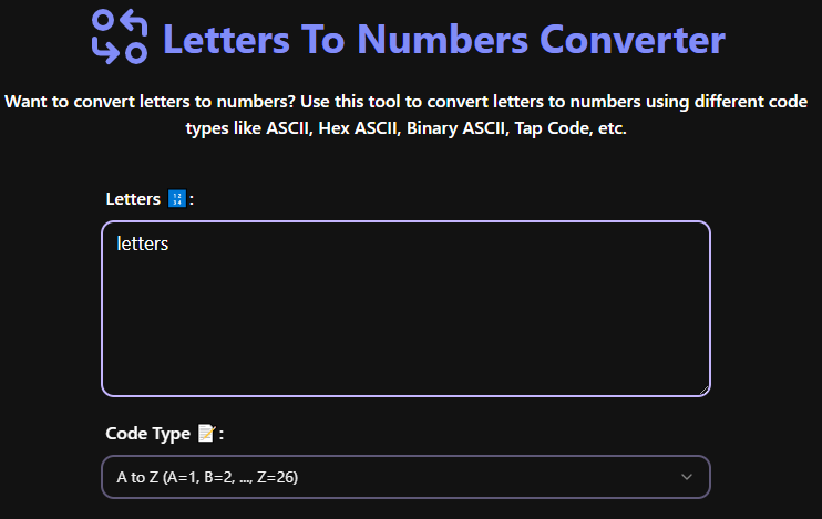 Letter To Number Converter