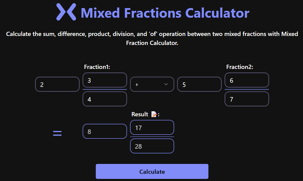 Mixed Fraction Calculator