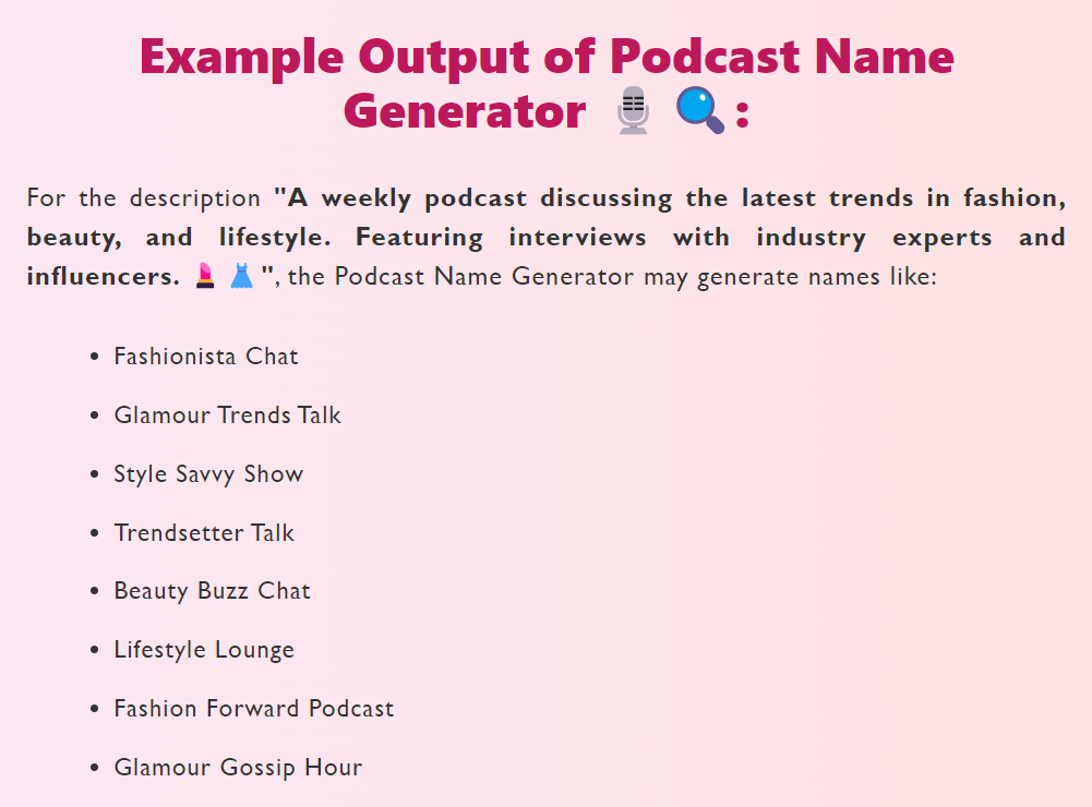 Podcast Name Generator Example